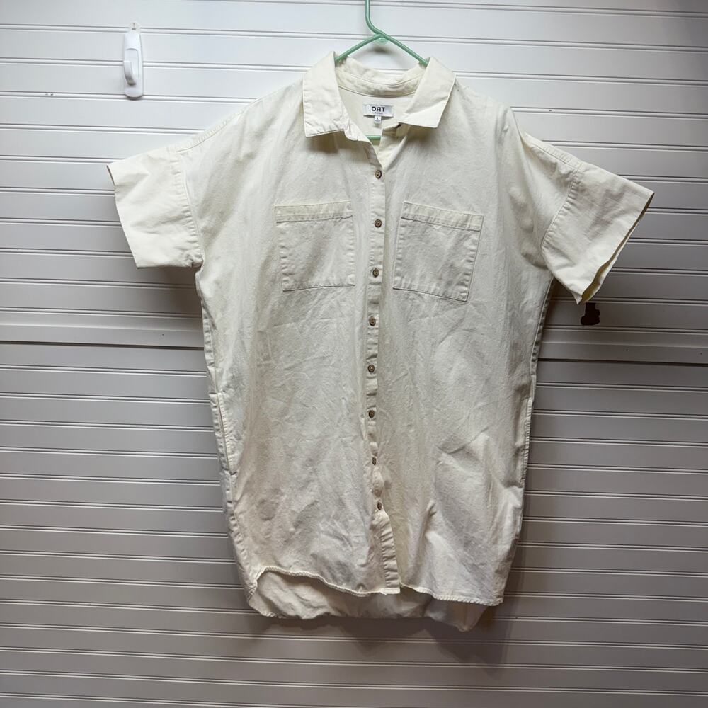 Oat New York Cotton Short Sleeve Button Up Shirt Dress Size L
